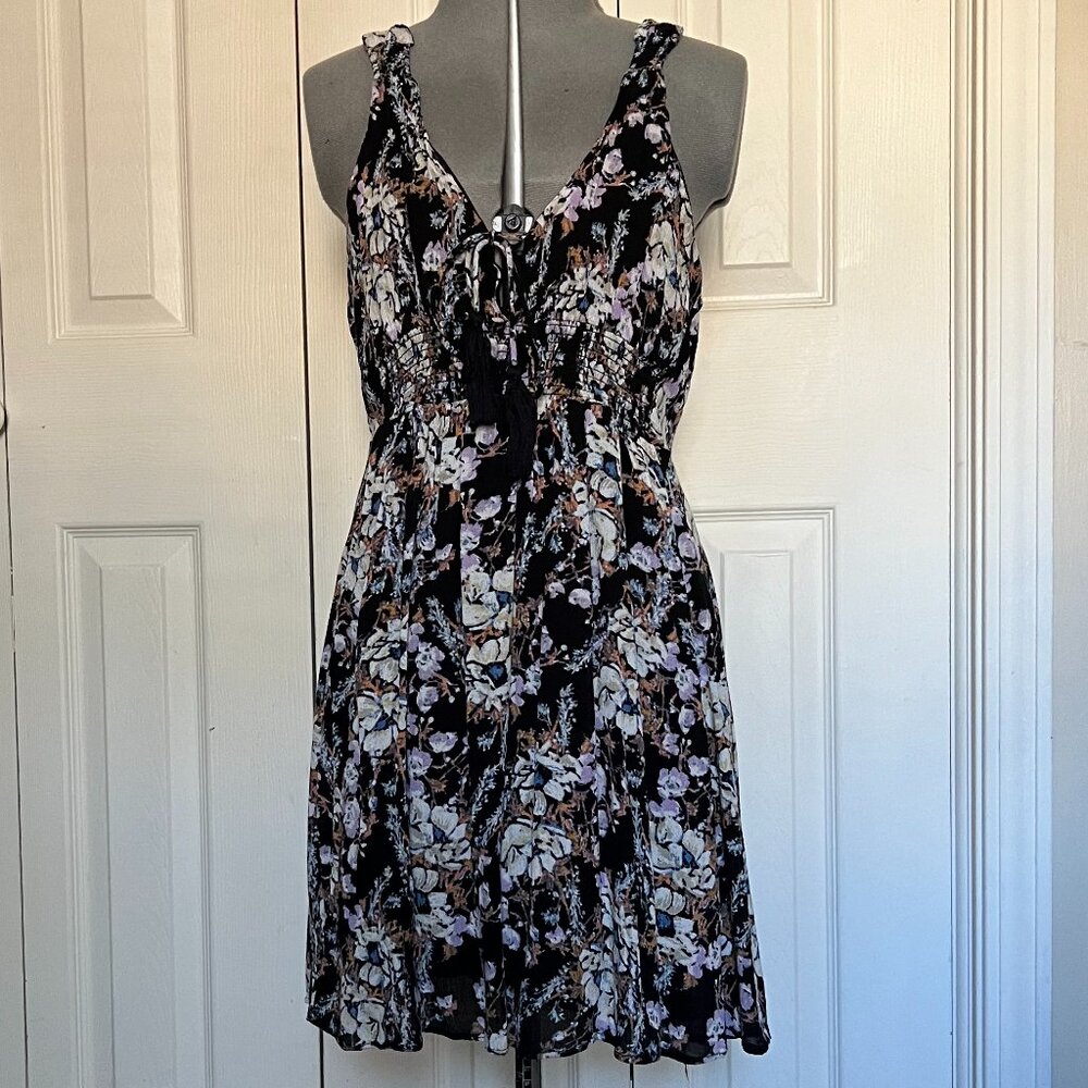 Free People Washed Ashore Floral Mini Dress Black Purple XS